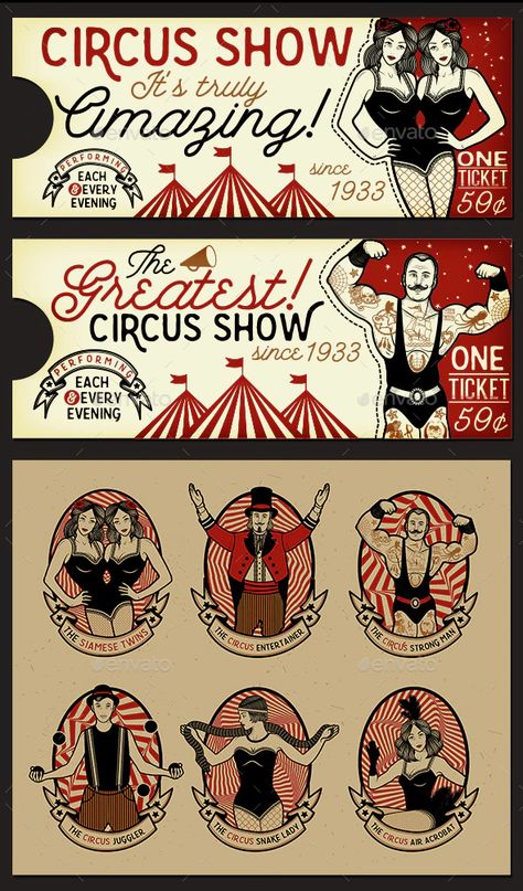 Circus Tattoo, Circus Tickets, Circus Illustration, Creepy Circus, Siamese Twins, Circus Vintage, Old Circus, Vintage Circus Party, Vintage Circus Posters