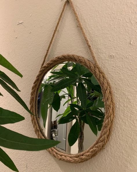 "Set sail with a porthole-inspired mirror, featuring a modern frame woven from natural fibers. 16\" Mirror" Diy Round Mirror, Round Mirror With Rope, Nautical Rope Mirror, Nautical Mirror, Purple Bedroom Decor, Mirror Living Room, Living Room Mirror, Pola Kotak, Wall Hanging Mirror