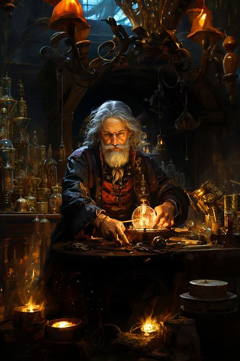 Alchemy Laboratory Fantasy Art, Fantasy Professor Art, Alchemy Fantasy Art, Fantasy Laboratory, Alchemy Potions, Fantasy Scholar, Magic Professor, Magic Laboratory, Fantasy Alchemist