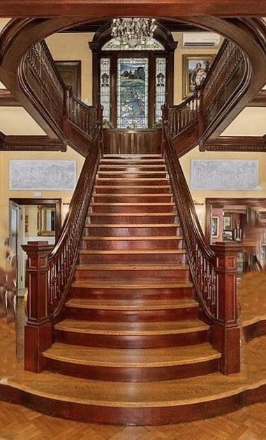 Wooden Staircase, Saint Louis Missouri, Moore House, Tyler Moore, Victorian Interior, Victorian Interiors, Mary Tyler Moore, Mansions For Sale, Grand Staircase