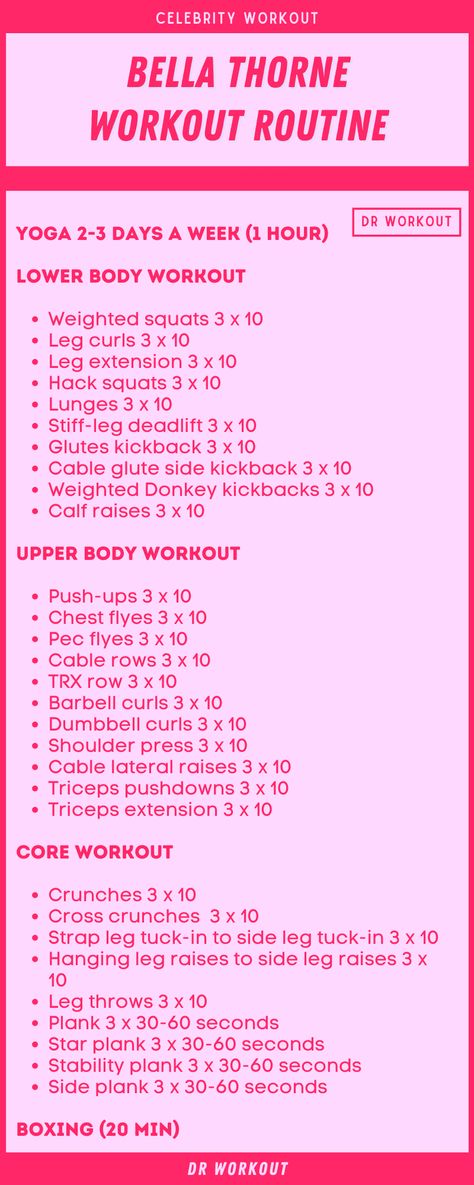 Bella Thorne Workout Routine Lift Routine For Women, Gymnastics Weight Training, Beginner Workout Split Women, Weight Lifting Split For Women, Womens Weight Lifting Plan At Home, Upper Lower Split Workout Women, At Home Workout Split, Bella Hadid Workout Routine, Split Workout Routine For Women