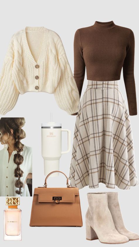 Modest Baddie Outfits For School, Fall Modesty Outfits, Cream Tweed Skirt Outfit, Bookworm Outfit, Modest Girly Outfits, Fall Outfits Ideas, Modesty Outfits, Cute Modest Outfits, Trendy Fall