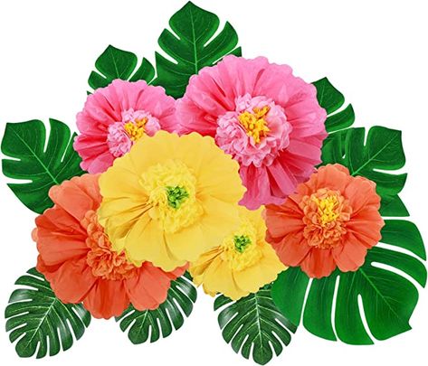 Amazon.com: 40 Pack Large Hawaii Tissue Paper Flowers Fake Palm Leaves, 6 Pack 24 12 Inch Colorful Giant Paper Flowers 34 Pack Artificial Tropical Jungle Leaves for Birthday Fiesta Party Baby Shower Decor : Home & Kitchen Large Tissue Paper Flowers, Fiesta Birthday Party Decorations, Tiki Party Decorations, Mexican Fiesta Birthday Party, Big Paper Flowers, Artificial Palm Leaves, Hawaiian Party Theme, Birthday Fiesta, Luau Party Decorations