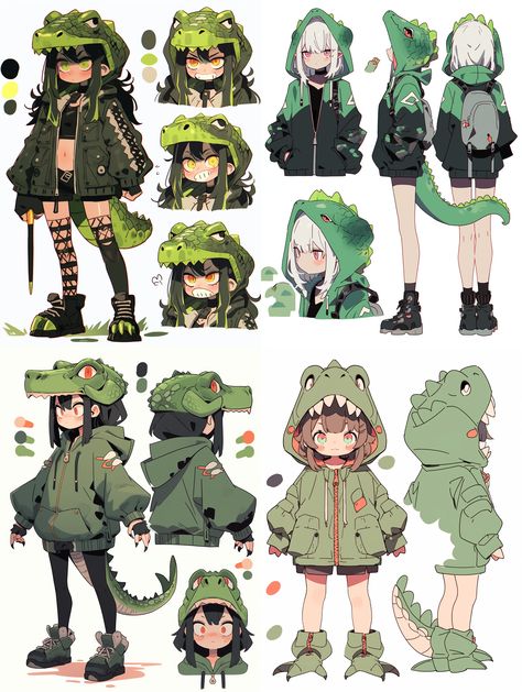 Alligator Anime, Tropical Character Design, Chameleon Character Design, Anime Character Reference Sheet, Anime Reference Sheet, Cute Alligator Drawing, Character Design References Sheet, Rogue Character Design, Character Concept Art Sheet