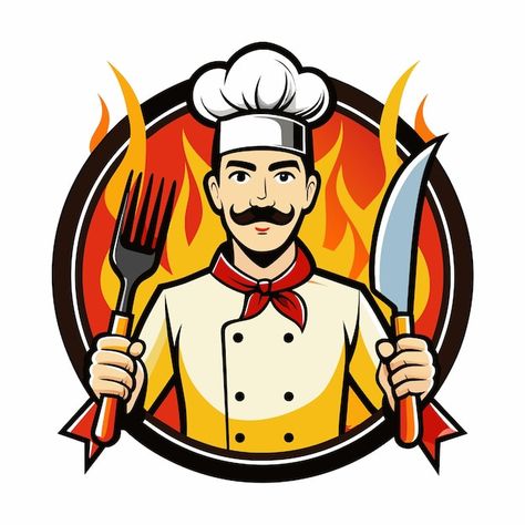 Chef logo for restaurant | Premium Vector #Freepik #vector Logo Of Restaurant, Chef Logo Design Graphics, Logo Design Restaurant, Logo For Restaurant, Food Restaurant Logo, Hospital Cartoon, Food Company Logo, Watermark Ideas, Cartoon Chef