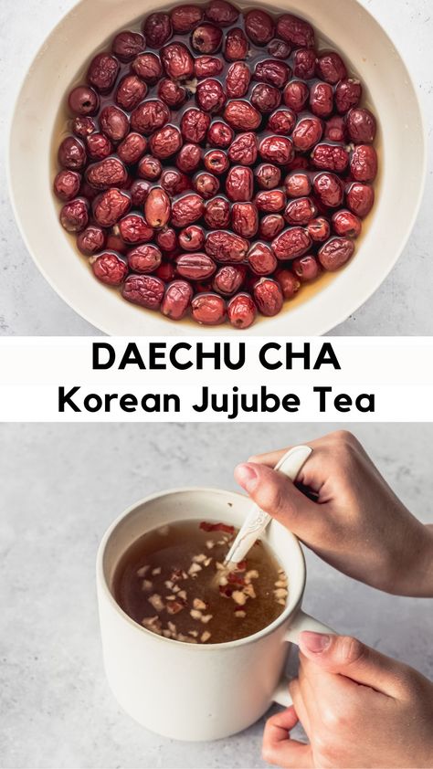 A steaming cup of Korean Jujube Tea (Daechu Cha) will warm you right up! Make a big jar and enjoy this hot Korean drink during the cold winter months. A hot cup of tea, filled with antioxidants and BIG Korean flavor, is what we all need in the long winter months! Jujube Tea Recipe, Chinese Tea Recipe, Healthy Winter Drinks, Chinese Milk Tea Recipe, Korean Drinks Recipe, Winter Tea Recipe, Jujube Tea, Tea Therapy, Korean Drink