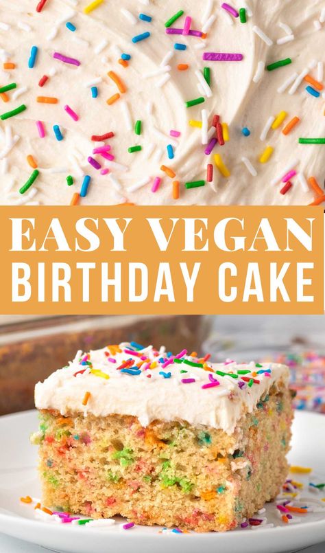 Looking for the perfect vegan birthday cake? Try this funfetti cake (also known as confetti cake.) It’s easy to make using only simple ingredients, and sure to please everyone Funfetti Cake Vegan, Easy Vegan Birthday Cake, Vegan Birthday Desserts, Moist Birthday Cake Recipe, Moist Birthday Cake, Birthday Cake With Rainbow, Vegan Funfetti Cake, Cake With Rainbow Sprinkles, Birthday Cake Vegan