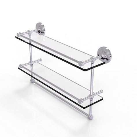 Glass Bathroom Shelves, Chrome Towel Bar, Gallery Rail, Brass Bathroom, Double Glass, Table Shelves, Glass Shelf, Bathroom Shelf, Glass Bathroom