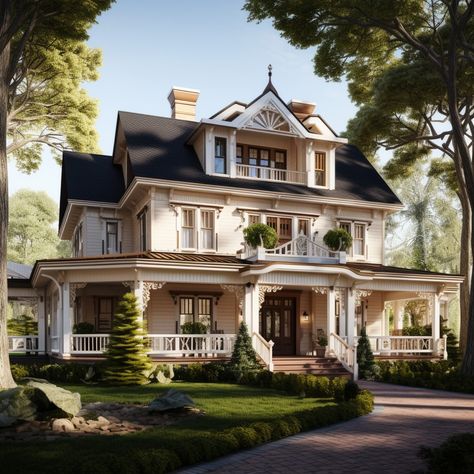 Wooden house in American classic style Most Beautiful Houses Exterior, Victorian American House, Old Style Homes Exterior, Old Style Houses, Family Homes Exterior, American Classic House Exterior, Four Story House, American Suburban House, Traditional American House