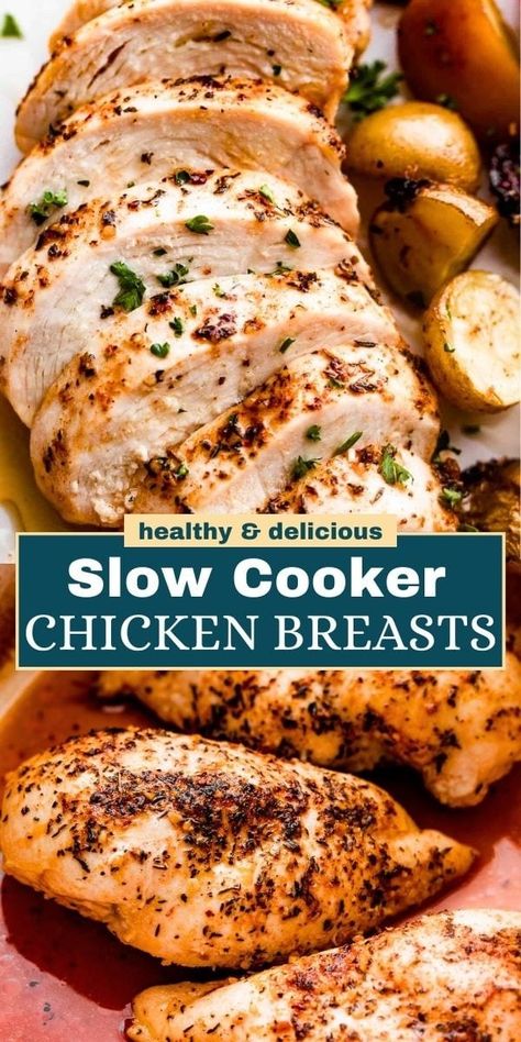 This Slow Cooker Chicken Breast recipe, combining a tasty mix of herbs and spices, offers a healthy, simple, and incredibly delicious way to enjoy juicy, tender, and flavorful chicken. Slow Cooker Chicken Breast, Chicken Breast Recipes Slow Cooker, Chicken Breast Slow Cooker, Chicken Breast Crockpot Recipes, Crockpot Chicken Healthy, Crockpot Chicken Breast, Chicken Crockpot Recipes Easy, Easy Slow Cooker Chicken, Easy Crockpot Chicken