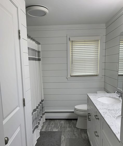 Bathroom Shiplap - Moisture Resistant MDF Shiplap Wainscoting Shiplap For Bathroom, Shiplap In Bathroom, Tongue And Groove Bathroom, Tub Bathroom Ideas, Gray Shiplap, Shiplap Bathroom, Bathroom Walls, Ideal Bathrooms, Pedestal Sinks