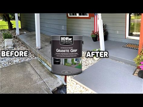 Behr Concrete Paint, Behr Concrete Stain, Best Concrete Paint, Concrete Front Steps, Diy Concrete Patio, Concrete Stain Patio, Painted Concrete Steps, Concrete Patio Makeover, Painting Front Porch