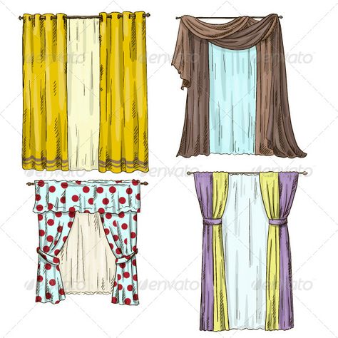 Curtains Curtain Sketch, Simple Window Treatments, Interior Design Curtains, Curtain Drawing, Curtains Pictures, Fashion Vector, Drawing Interior, Interior Design Renderings, Interior Design Drawings