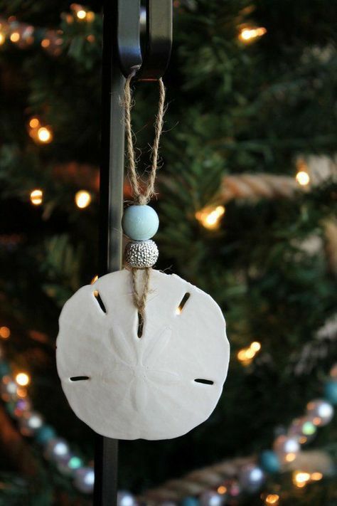 Sand Dollar Craft, Sand Dollar Art, Nautical Christmas Ornaments, Beach Christmas Trees, Sand Dollar Ornament, Seashell Christmas Ornaments, Beach Christmas Ornaments, Coastal Ornament, Seashell Projects