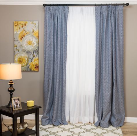 Layered curtains sheers and blackout Curtains Over Blinds, Shutters With Curtains, Layered Window Treatments, Sheers Curtains Living Room, Curtains Pictures, Drapery Styles, Cleaning Blinds, Woven Wood Shades, Window Treatments Living Room