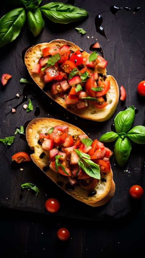 Essen, Bruschetta Aesthetic, Balsamic Bruschetta, Italian Food Photography, Rustic Italian Bread, Dinner Photography, Italian Appetizer, Rustic Food Photography, Most Popular Dinner Recipes