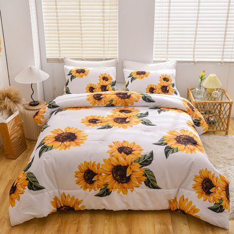 White Down Comforter, Sunflower Home Decor, Floral Comforter Sets, Bedding Quilt, Flower Bedroom, Floral Comforter, Mexican Home Decor, Microfiber Bedding, Bed Quilt Cover