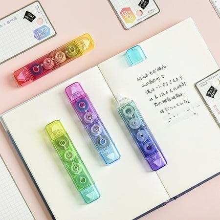 Description: With its transparent design and colorful color gradient, this correction tape has a stylish look and also makes it easy for you to see how much is left in the inner-core. Correction tapes can be used not only to correct errors, but also to decorate or mark DIY crafts, diaries, scrapbooks, notebooks, photo albums, and more. It is made of high-quality PET and PS material. There are 2 different sizes of inner-core in one correction tape. Would be a nice gift for your students, classmat Correction Tapes, Bubble Wrap Packaging, Roller Design, Correction Tape, Glue Tape, Double Sided Adhesive Tape, Creative Stationery, Journal Scrapbook, Journaling Scrapbooking