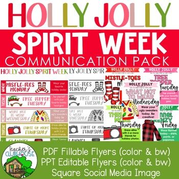 Looking for fun spirit week ideas for December? Holly Jolly Spirit Week lets students show school spirit in fun holiday ways!Save 50% off all Spirit Day and Spirit Week packs by purchasing the yearlong Spirit Week Growing Bundle - plus get ALL future additions FREE!This fun-filled week includes the ... Holiday School Spirit Days, Spirit Week Ideas For Adults, Christmas Spirit Week Elementary School, Christmas Work Spirit Week, Work Holiday Spirit Week Ideas, Christmas Fun Days For School, Teacher Christmas Spirit Week, Christmas Spirt Weeks, Office Holiday Spirit Week Ideas