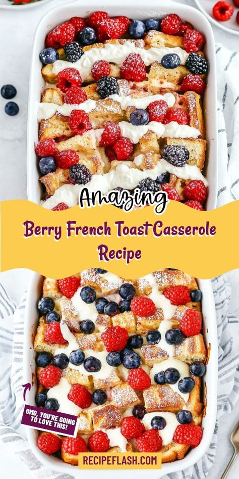 Craving a cozy and delicious breakfast for your Christmas gathering? This Berry French Toast Casserole Recipe is the ultimate festive treat, blending sweet berries with soft, fluffy bread. Make sure to save this delightful recipe in your Christmas breakfast ideas for a memorable holiday morning! Christmas Breakfast French Toast Casserole, Berries And Cream French Toast Casserole, Polish Christmas Breakfast, Berry Casserole Breakfast Recipes, Cherry French Toast Casserole, Breakfast Casserole Overnight Bread, Breakfast For A Party, Christmas Casseroles Breakfast, French Toast Bar Ideas