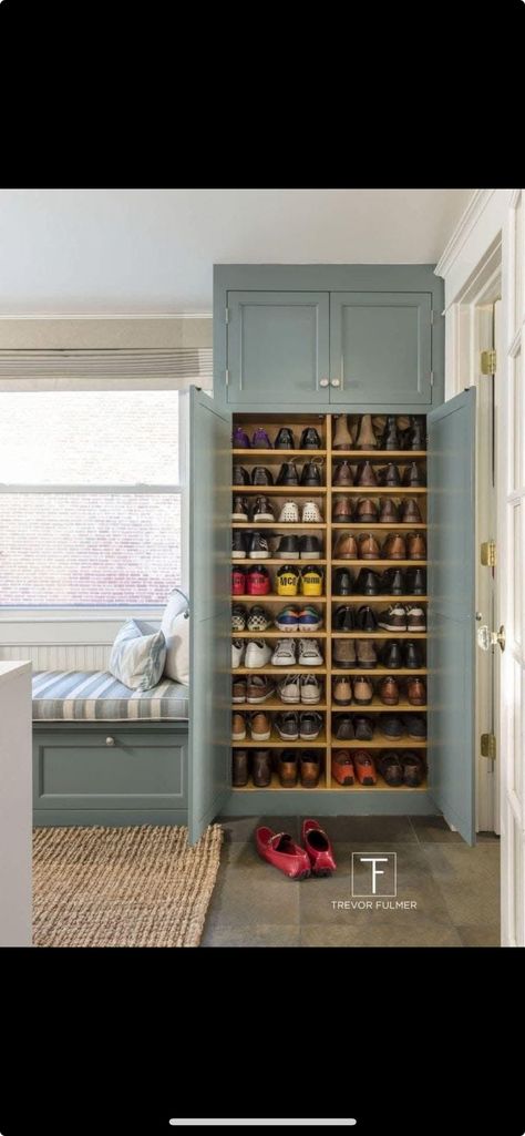 Shoe Entryway Ideas, Farmhouse Must Haves, Mud Room Laundry Room Combo, Mudroom Addition, Mudroom Garage, Storage Closet Shelving, Shoe Storage Mudroom, Mudroom Entry, Mudroom Remodel