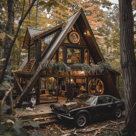 Stunning cozy cabins for an inspiring retreat - Creativindie Dark Academia Cabin, Hobbit Cabin, Bushcraft Cabin, Writers Cabin, Small Cozy Cabin, Whimsical Cabin, Witch Cabin, Unique Cabin, Cozy Cabin In The Woods