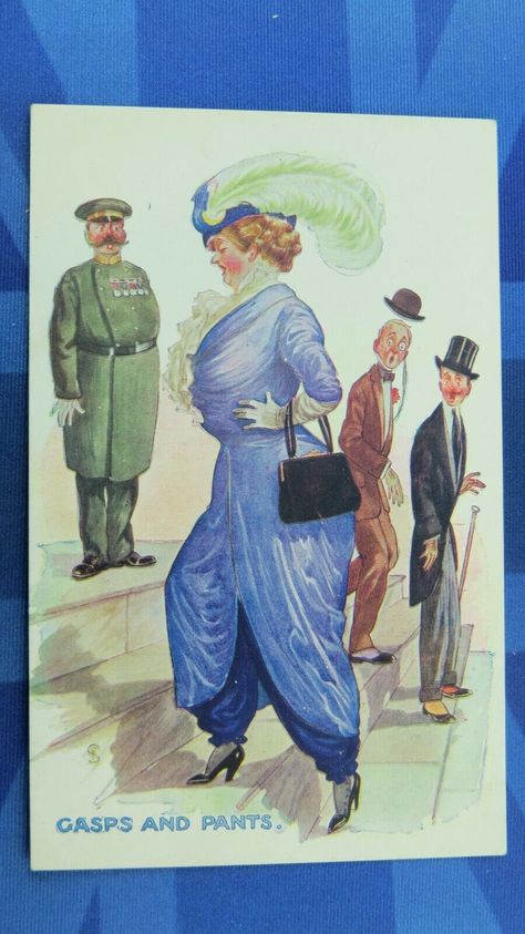 Fred Spurgin Comic Postcard 1910's Suffragette Fashion Harem Trousers GASP PANTS | eBay Suffragette Fashion, Silent Sky, Harem Trousers, Historical Fashion, Both Sides, Male Sketch, Trousers, Comics, Pants