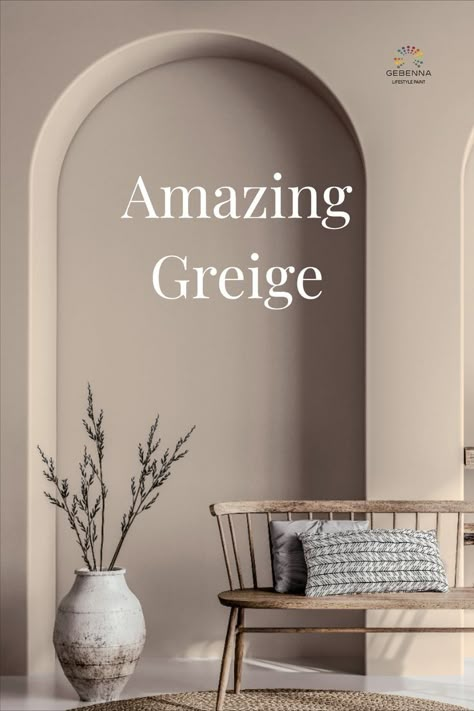 White And Brown Wall Paint, Wall Color Greige, Off White Grey Paint Colors, Grey Floor Taupe Walls, Beige Walls With Grey Furniture, Grey Beige Wall Color, Greige Room Ideas, Taupe Ceiling White Walls, Jotun Greige Color