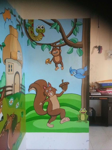 Jungle theme for Preprimary school Jungle Mural, Wall Paintings, Jungle Theme, Mural Painting, Wall Painting, Mural, Easter, Paintings, Wall