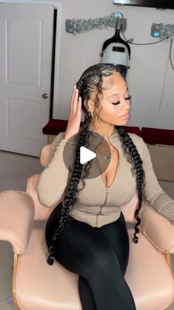 ProtectiveStyles on Instagram: "The perfect BOHO/Cornrows😍 “ @_lalaranoy I let @braids_by_twosisters freestyle on me🤎🫣 what do we think???” #protectivestyles #naturalhair #cornrows #bohobraids" Cornrow With Curly Hair, Side Braided Hairstyles For Black Women, Boho Feed Ins, 4 Feed In Braids With Curls, 2 Cornrow Braids With Curls, Two Braids Hairstyles Black Women, Four Feed In Braids Cornrows, Two Cornrow Braids With Curls, Boho 2 Braids