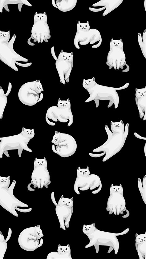 A charming phone wallpaper featuring a black and white cat illustration with a playful expression and a curved tail, set against a white background. Wallpapers Cat, Cat Pattern Wallpaper, Cat Phone Wallpaper, Wallpaper Cat, Cat Background, Cat Doodle, Cute Cat Wallpaper, Hippie Wallpaper, Cats Illustration