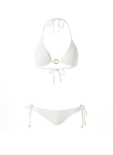 Aesthetic Bikinis For Summer, Link Design, White Bikinis, Melissa Odabash, Cord Ends, Cute Bathing Suits, Golden Ring, Fame Dr, Summer Bikinis