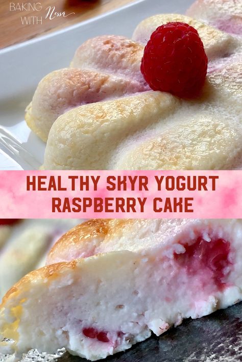 Healthy Skyr Yogurt Raspberry Cake Raspberry Yogurt Cake, Recipes With Skyr, Skyr Cake, Skyr Recipe, Dessert Light, Yogurt Dessert, Raspberry Yogurt, Low Calorie Recipes Dessert, Pretty Desserts