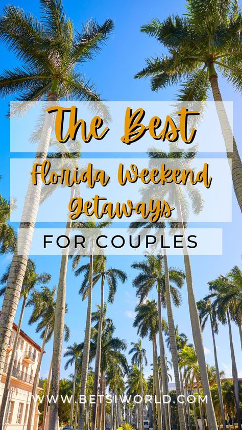 A Florida weekend getaway is the best way to relax and soak up some sun with your loved one. If you’ve been to all of the major spots in Florida and are planning romantic getaways in the south with a twist, you’re in luck. Florida is home to plenty of fun and funky towns well worth exploring. florida travel places to travel in florida, places to visit in florida, visit florida, florida vacation ideas, places to go in florida, bucket list florida, florida summer Vacation In Florida, Florida Weekend Getaways, Romantic Florida Getaway, Vacation Destinations Couples, Best Vacations For Couples, Romantic Winter Getaways, Romantic Couple Getaways, Florida Vacation Spots, Weekend Getaways For Couples