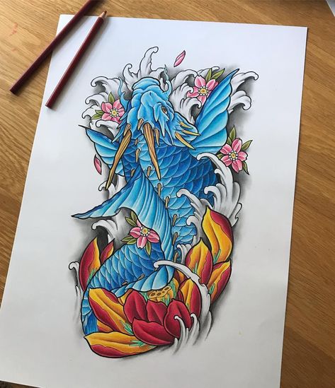 Pez Koi Tattoo, Dragon Koi Tattoo Design, Koi Dragon Tattoo, Japanese Koi Fish Tattoo, Dragon Head Tattoo, Koi Dragon, Koi Tattoo Design, Koi Fish Drawing, Dragon Fish