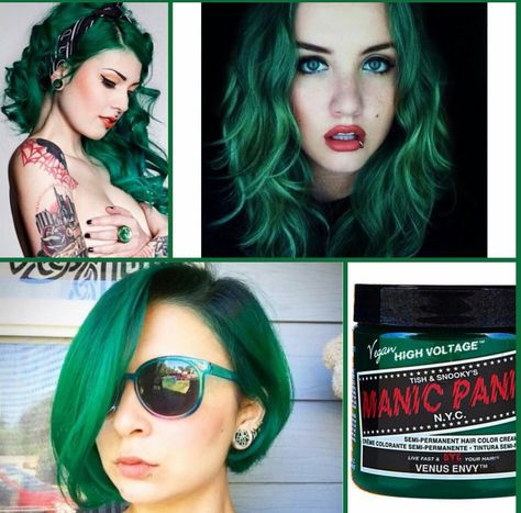 Manic panic green envy Venus envy Manic Panic Venus Envy, Manic Panic Green Envy, Manic Panic Hair Color, Dark Green Hair, Dyed Hair Pastel, Beauty Hair Color, Semi Permanent Hair Dye, Teal Hair, Boring Hair