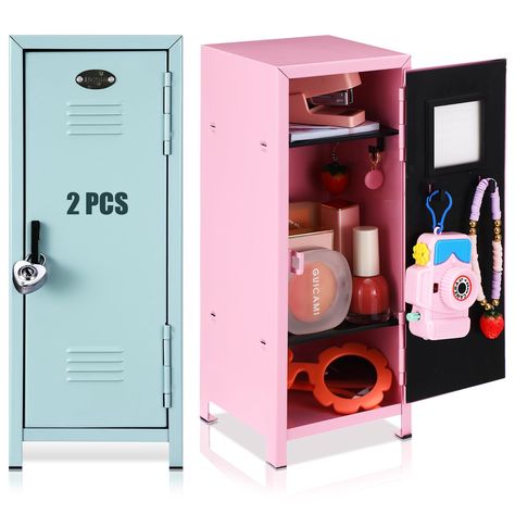 PRICES MAY VARY. Double the Security: explore the convenience and security of storing personal items with the mini metal locker with lock and key; Includes 2 mini locker with lock and key in a colorful box, each equipped with 1 small lock and 2 keys; With dimensions of approx. 10.8 x 4.1 x 4.1 inches/ 27.5 x 10.5 x 10.5 cm, they ensure your secrets are safely locked away Sturdy and Durable: made from robust metal iron material, the miniature storage locker ensures the long lasting safeguarding o Cute Locker Ideas, Home Office Pink, Mini Locker, Small Lockers, Kids Locker, Colorful Box, Small Storage Cabinet, Locking Storage Cabinet, Storage Locker