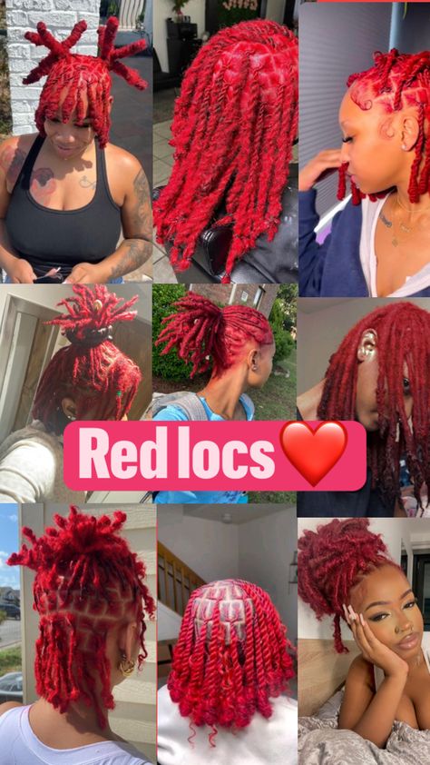 Red Dyed Locs Black Women, Red Starter Locs Black Women, Fall Locs Color, Orange And Blonde Locs, Red Soft Locs Black Women, Locs With Colored Tips, Red Locs Hairstyles, Fall Loc Colors, Color Locs Black Women