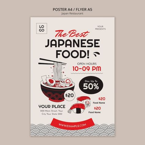 Japanese Restaurant Poster, Restaurant Flyer Design, Tokyo Ramen, Restaurant Poster, Restaurant Flyer, Food Poster Design, Food Names, Japanese Restaurant, Food Poster