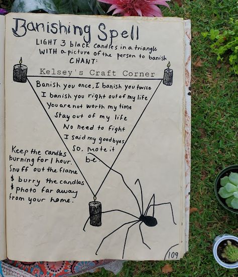 Kelsey's Craft Corner: Updated photos of spell book pages from my Stregheria Diy Spell Book, Spell Book Pages, Banishing Spell, Witchcraft Spells For Beginners, Revenge Spells, Spells For Beginners, Witch Spirituality, Magic Spell Book, Grimoire Book