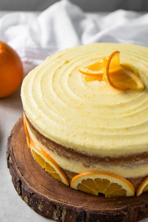 Fresh Orange Layer Cake recipe from RecipeGirl.com #fresh #orange #layer #cake #citrus #buttercream #frosting #recipe #RecipeGirl Orange Layer Cake Recipe, Orange Cake Decoration, Citrus Cake Recipe, Orange Buttercream Frosting, Orange Layer Cake, Orange Birthday Cake, Creamsicle Cake, Citrus Cake, Orange Buttercream