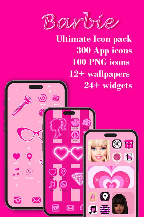 Barbie icon pack Barbie Homescreen, Homescreen Ideas Pink, Neon Widgets, Widgets Pink, Barbie Icon, Icons Phone, Homescreen Icons, Aesthetic Neon, Barbie Aesthetic