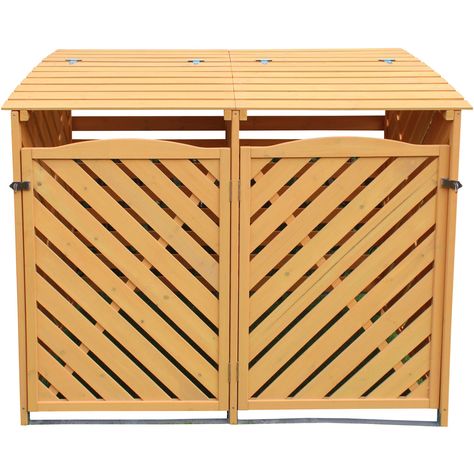 Wood Siding Colors, Outdoor Trash Cans, Wood Storage Sheds, Roof Shapes, Bin Storage, Your Trash, Trash And Recycling Bin, Wood Roof, Outdoor Storage Cabinet