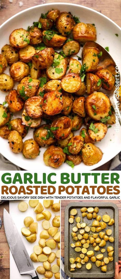 Garlic Butter Potatoes Skillet, Garlic Butter Small Potatoes, Garlic Golden Potatoes, Best Golden Potato Recipes, Red And Yellow Potatoes Recipe, Potato Dinner Sides, Roasted Russet Potato Recipes, Dinner With Roasted Potatoes, Best Gold Potato Recipe