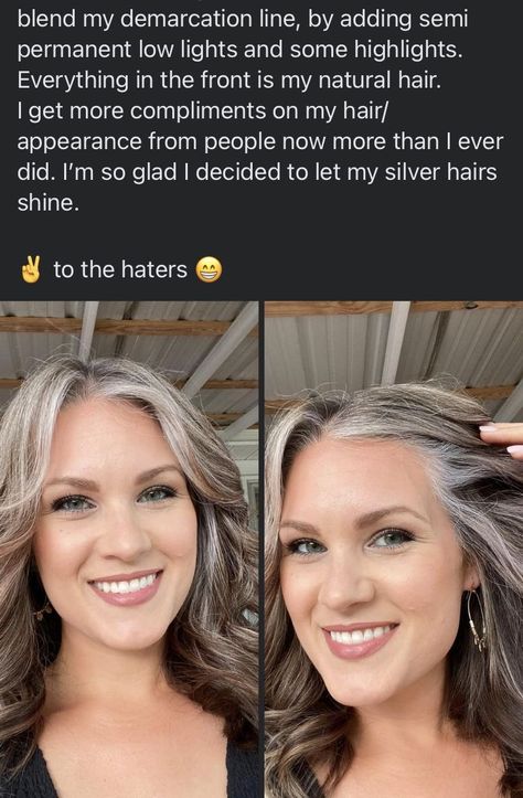 Blending Dark Hair With Grey Roots, Transition Gray Hair With Highlights, Womens Haircuts With Layers, Blend Gray Roots Brunettes, Transition Brunette To Gray, Best Hair Color To Hide White Hair, Blonde Grey Brown Hair, Ash Brown Hair With Highlights To Cover Gray, Highlights On Brown Hair To Hide Gray