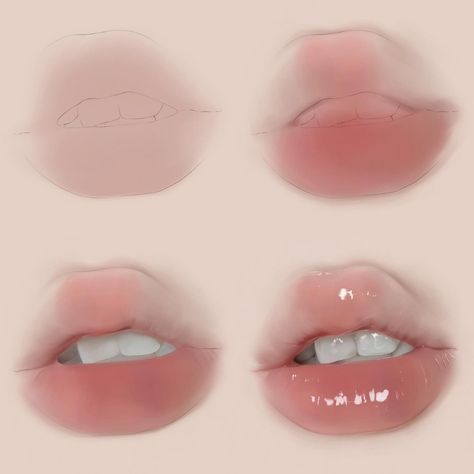 Soft Lips Drawing, How To Color Lips Digital, How To Render Lips, Ibis Paint Lips, How To Color Digital, Lips Digital Art, Storybook Cosmetics, Lips Painting, Mouth Drawing