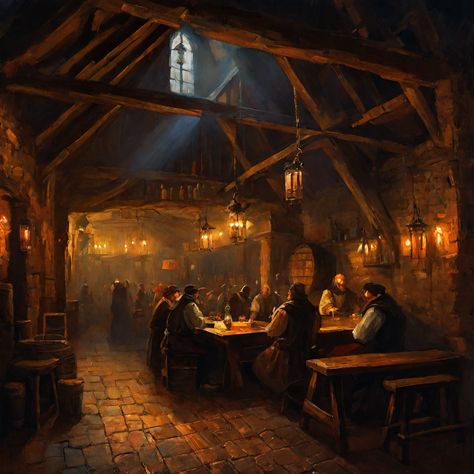 D&d Tavern Art, Fantasy Bar Art, Tavern Lighting, D&d Tavern, Tavern Photography, Tavern Wallpaper, Medieval Tavern Aesthetic, Tavern Fantasy Art, Underground Tavern