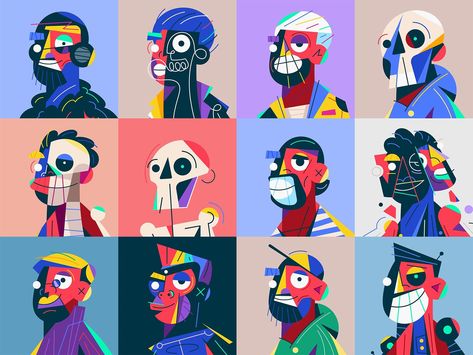 Need some abstract inspiration? Here's a great character collection by Mark Rise  💥  #characters #characterdesign #abstractcharacter #abstract Cactus Character Design, Abstract Character Design, Simple Character Design, Hoodie Website, Character Logo Design, Gallery Concept, Nft Character, Emotional Painting, Character Design Illustration