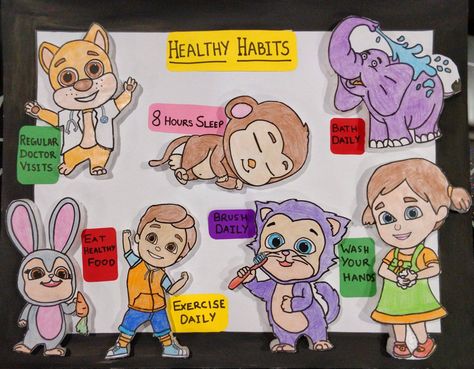 Teach your kids Good Habit with Jugnu Kids characters. One of our viewer shared this lovely Healthy Habits Chart.  Isn't it nice?  Tell us in the comment section below. 😍 And create yours & show us.  #Creativity #HealthyHabits #JgnuKids Healthy Habits Preschool, Happy Birthday Little Brother, Good Habits For Kids, Daycare Art, Healthy Habits For Kids, Food Collage, Kids Characters, Healthy Bodies, Theme Board