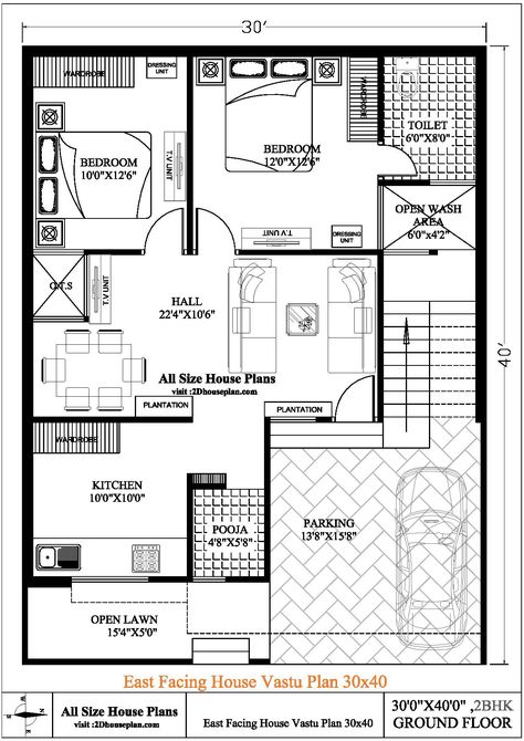 House Plans East Facing, Residential Plan, 30x50 House Plans, South Facing House, West Facing House, North Facing House, 20x40 House Plans, 30x40 House Plans, House Plan With Loft